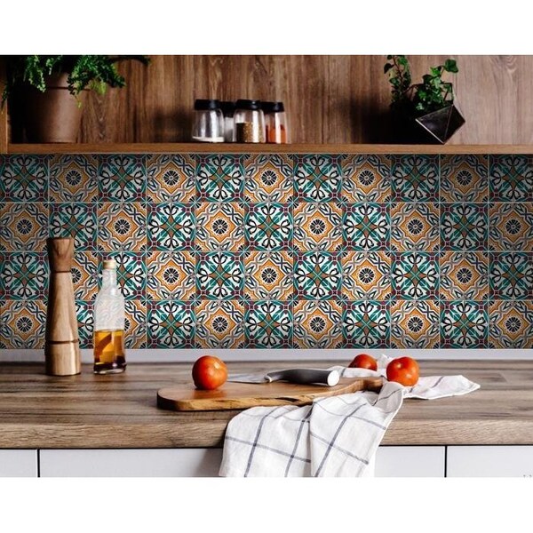 Homeroots 4 x 4 in. Terra Orange Agra Peel & Stick Removable Tiles 400095 - main